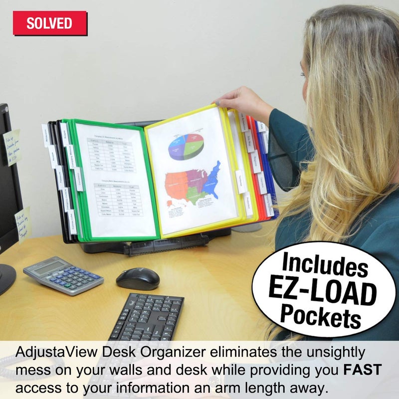 Ultimate Office AdjustaView 20-Pocket Desk Reference Organizer with Easy-Load Pockets and Compact Weighted Base for Stability (Colored Pockets) - Image 2
